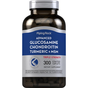 Piping Rock Glucosamine Chondroitin MSM Turmeric | 300 Caplets | Supplement for Women and Men | Advanced Triple Strength Complex | Non-Gmo & Gluten Free