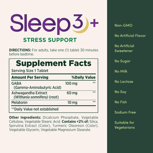 Nature'S Bounty Stress Support plus Melatonin, Sleep3 Maximum Strength 100% Drug Free Sleep Aid, Dietary Supplement with Ashwagandha, Time Release Technology, 10Mg, 56 Tri-Layered Tablets