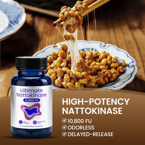 Ultimate Nattokinase Supplement with 10,800 FU of Nattokinase, Natural Support for Circulation & Cardiovascular Health, Odorless Fermented Soy Enzyme, Easy Daily Routine, 60 Capsules