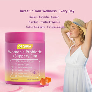 Women'S Probiotics Gummies with Slippery Elm – Vaginal Health, Gut Health & Ph Balance Support, Pineapple Flavor – Gluten Free, Vegan (30 Servings)(Q2)