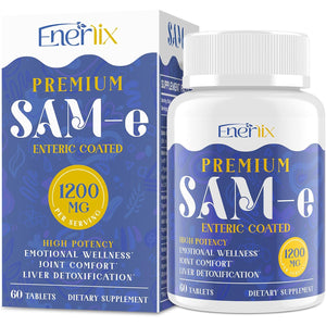 1200 MG SAM E Supplement for Brain, Mood, Joint, and Liver, High Absorption Sam-E (S-Adenosyl-L-Methionine) with Coq10, 5-HTP, Enteric Coated 60 Tablets, Vegan