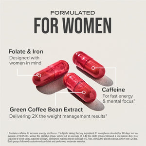 Hydroxycut +Women - Thermogenic Support Formula - Energy & Metabolism Support - C. Canephora Robusta, Collagen, Biotin, Iron & Folate - Rapid Release Liquid Capsules