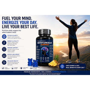 Methylene Blue Gummies 12Mg Cognitive Support W/Added Vitamin C, NAD,L Methylfolate, Methylcobalamin B12, Mitochondrial Support, Brain Health & Focus, Clarity, Methylated Vitamins