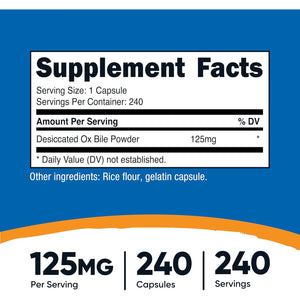 Nutricost Ox Bile Capsules 125Mg, 240 Capsules - Non-Gmo