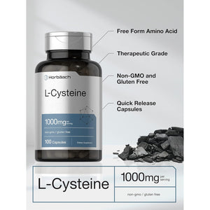 Horbäach L-Cysteine 1000Mg | 100 Powder Capsules | Non-Gmo, Gluten Free Supplement