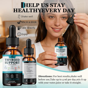 Thyroid Support for Women & Men Liquid Drops.Thyroid Supplement Drops with Selenium Zinc Iodine L-Tyrosine Ashwagandha for Energy & Metabolism Support, Hormone Balance,Vegan,Additives Free - 2 Fl. Oz