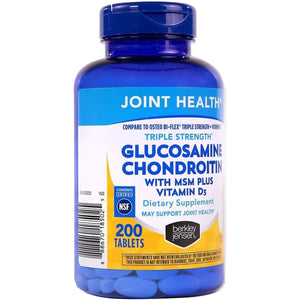 Berkley Jensen Glucosamine Chondroitin Triple Strength Complex with MSM and D3 Joint Supplement Tablets for Joint Support and Cartilages, NSF Certified, 200 Count (Pack of 1)