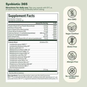 Synbiotic 365 Triple Action Prebiotics and Probiotics for Women & Men | Supplement with B Vitamins, Biotin & Niacin | Gluten Free, Non-Gmo & Vegan | 20 Billion CFU | 30 Servings