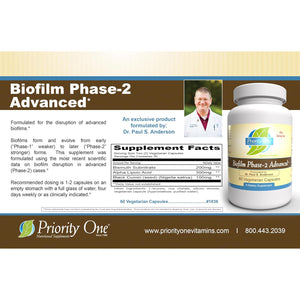Priority One Vitamins Biofilm Phase-2 Advanced 60 Vegetarian Capsules Exclusively Formulated By: Dr. Paul S. Anderson - Disruption of Advanced Biofilms*