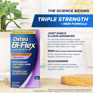 Osteo Bi-Flex Triple Strength Glucosamine Supplement with MSM, Improve Joint Function, Maintain Healthy Connective Tissue and Cartilage, 80 Coated Tablets