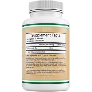 Spermidine Supplement (10Mg of 99% Spermidine 3HCL - Third Party Tested) 120 Capsules - over 100X More Potent than Wheat Germ Extract for Cell Membrane, Telomere Health and Aging by Double Wood