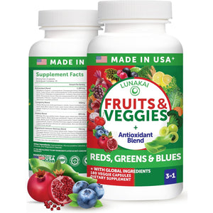 Lunakai USA Made Superfood Fruits & Veggies Supplement - All-In-One with 4 Blends & Scented Capsules, 180Ct Super Veggie Capsules for Adults