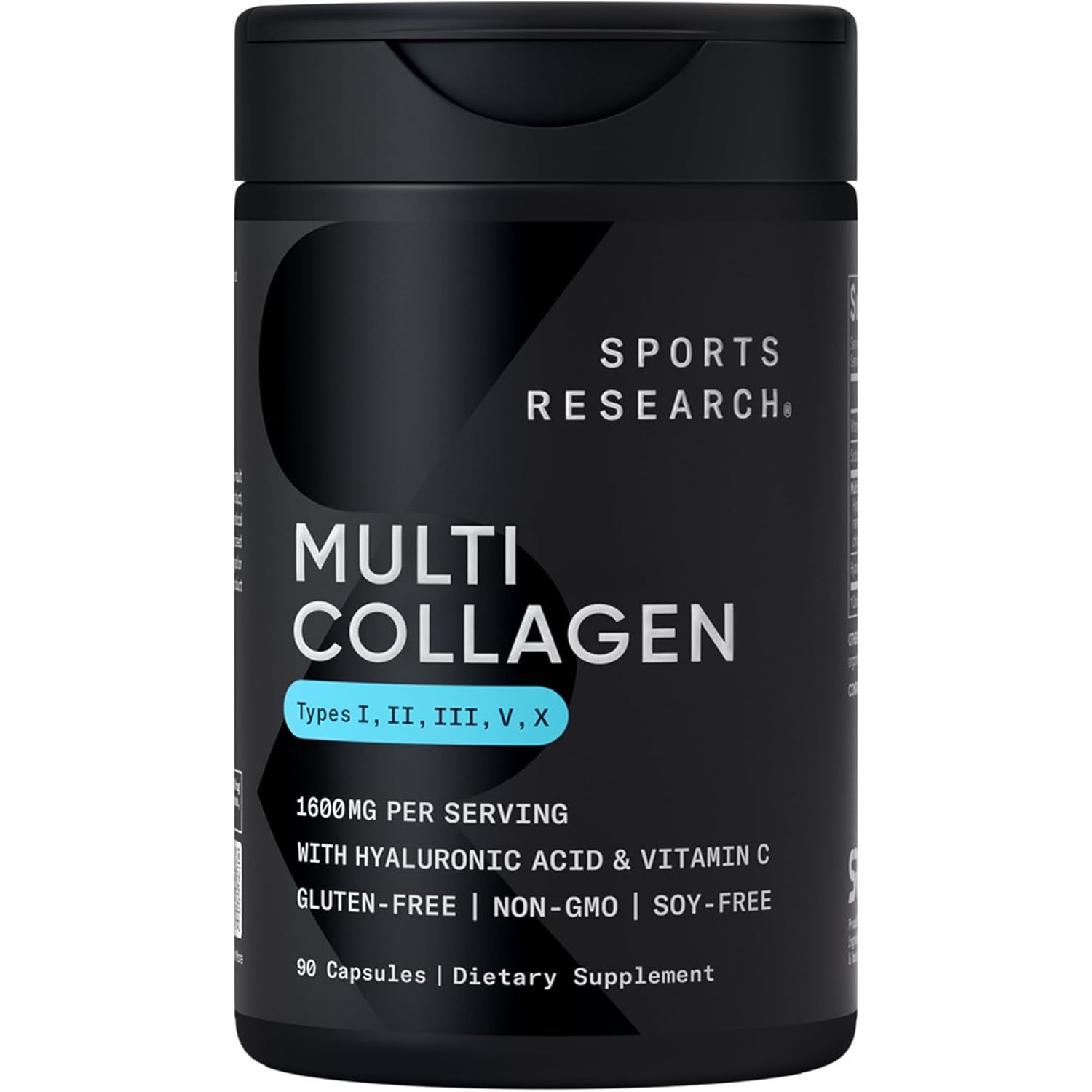 Sports Research® Multi Collagen Pills for Women & Men - Collagen Peptides (Type I, II, III, V, X) Enhanced with Hyaluronic Acid & Vitamin C - Gluten Free · Non-Gmo - 90 Capsules