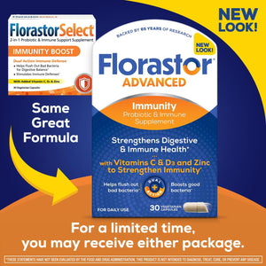 Florastor Advanced Immunity Boost Daily Probiotic & Immune Support Supplement for Women and Men, Saccharomyces Boulardii CNCM I-745 plus Zinc, Vitamin C & D3 (30 Capsules)