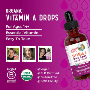 MARYRUTH'S Organics USDA Organic Vitamin a Liquid Drops | 3 Month Supply | Bone Health for Ages 14+ | Essential Vitamin | 750Mcg per Serving | Sugar Free | Vegan | Non-Gmo | Gluten Free | 1Oz