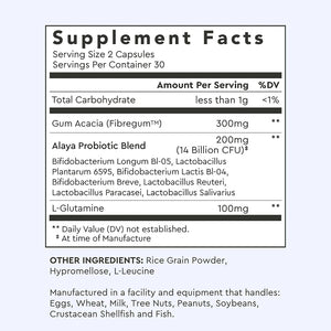 Alaya Naturals Advanced Synbiotic - Probiotic + Prebiotic - 14 Billion CFU Delayed Release Probiotic Supplement with Prebiotics from Sunfiber®, and L-Glutamine for Gut Lining Integrity - 60 Capsules