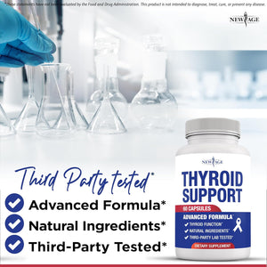 NEW AGE Thyroid Support Supplement for Women & Men with Iodine, B12, Zinc, Selenium, Ashwagandha, Bladderwrack, Turmeric, Schisandra - Non-Gmo - 120 Count