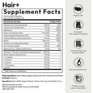 BIGVITA Hair Growth Supplement – Fast Hair Regrowth for Thicker, Fuller Hair | Anagain™ Nu, Biotin, Black Sesame Extract | Hair Loss Support for Women & Men | Vegan, Gluten-Free – 1 Month Supply