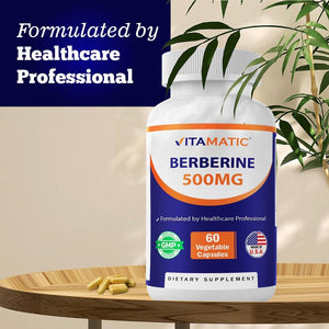 Vitamatic Berberine Supplement 500Mg - 60 Vegetable Capsules - Made in the USA - Gluten Free - Non-Gmo (1 Bottle)