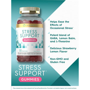 Carlyle Stress Support Supplement Gummies | 50 Count | for Women and Men | with GABA and L-Theanine | Strawberry Lemon Flavor | Non-Gmo & Gluten Free