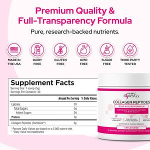 FORTIBONE Collagen Peptides Essential Bone Builder Hydrolyzed Collagen Powder for Women & Men, Clinically-Supported for Bone Strength & Density, Gluten Free & Dairy Free - Unflavored (30 Servings)