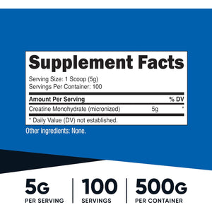 Nutricost Creatine Monohydrate Micronized Powder 500G, 5000Mg per Serv (5G) - 100 Servings, 17.9 Oz