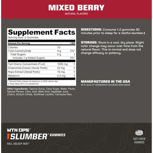 MTN OPS Melatonin Gummies for Sleep – Sleep Gummies with 2.5Mg Melatonin, Tart Cherry 1000Mg, Chamomile, Natural Flavors, Mixed Berry Flavor, 60 Servings