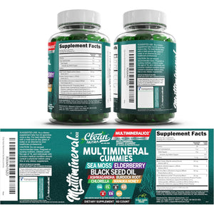 Sea Moss Gummies | Clinically Tested - Black Seed Oil Ashwagandha Elderberry Burdock Root Chlorella Manuka Honey - Vegan Irish Sea Moss Gummy Vitamins for Adults Kids Men Women - Green Apple Flavor