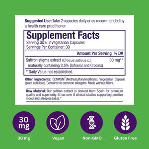 Paradise Herbs Saffr-Tone, Saffron Extract, Active Whole Spectrum Extract, Super Potent, Ultra Pure, Vegan, Non-Gmo, Gluten Free, 60 Vegetarian Capsules