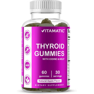 Vitamatic Vegan Thyroid Support Gummies with Iodine & Kelp – 60 Count Improve Your Energy & Increase Metabolism – Plant-Based