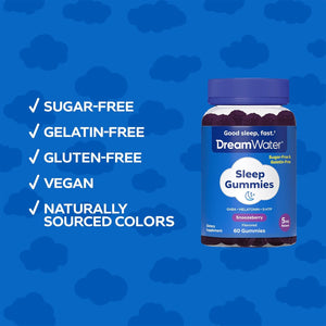 Dream Water Sleep Gummies (60 Count) Sleep Aids for Adults - 5Mg Melatonin, GABA, 5-HTP - Natural Snoozeberry Flavor (Blue Raspberry) - Easy Chew Melatonin Gummies - Sugar Free, Gluten Free, Vegan.