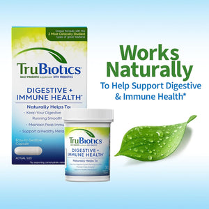Trubiotics Probiotics for Digestive & Immune Health, Supports Regularity & Helps Relieve Abdominal Discomfort, Gas & Bloating, 2 Clinically Studied Probiotic Strains, plus Prebiotics, 60 Capsules