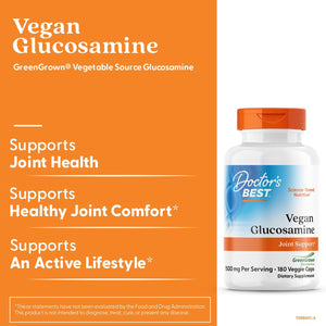 Doctor'S Best Vegan Glucosamine Supplement for Men & Women - Glucosamine 1500Mg per 2 Capsules, Joint Health Support for Adults, Gluten Free, Non GMO, Vegetarian/Vegan - 180 Veg Caps