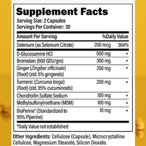 Total Joint Support Supplement - Joint Supplements for Men | Glucosamine, Chondroitin, Selenium & Bromelain | 60 Capsules, Joint Supplement Made in USA