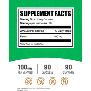 Bulksupplements.Com Fisetin Capsules - Fisetin 100Mg, Fisetin Supplement - Antioxidants Source, Vegan & Gluten Free, 1 Capsule per Serving, 90 Veg Capsules (Pack of 1)