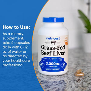 Nutricost Grass Fed Desiccated Beef Liver Capsules 3000Mg per Serv (750Mg per Cap), 240 Cap for 60 Servings - No Hormones, GMO and Gluten Free, Pasture-Raised, Free Range Beef