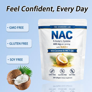 NAC 600Mg | N-Acetyl Cysteine with NAD+ & Coconut Oil | Nicotinamide Complex | Non-Gmo | 300 Count