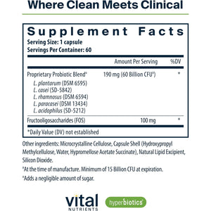 Hyperbiotics Vital Nutrients Prebiotic and Probiotic for Women and Men | 60 Billion CFU | Pre and Probiotics Supports Digestive Health, Constipation, Diarrhea, Gas & Bloating | 60 Vegan Capsules