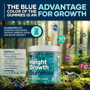 Height Growth Gummies Multivitamins, Natural Height Increase Supplement with Calcium, Zinc, K2 D3, Magnesium, Bone Strength Density Support, Grow Taller Gummies for Adults, Kids, Bone Support Complex