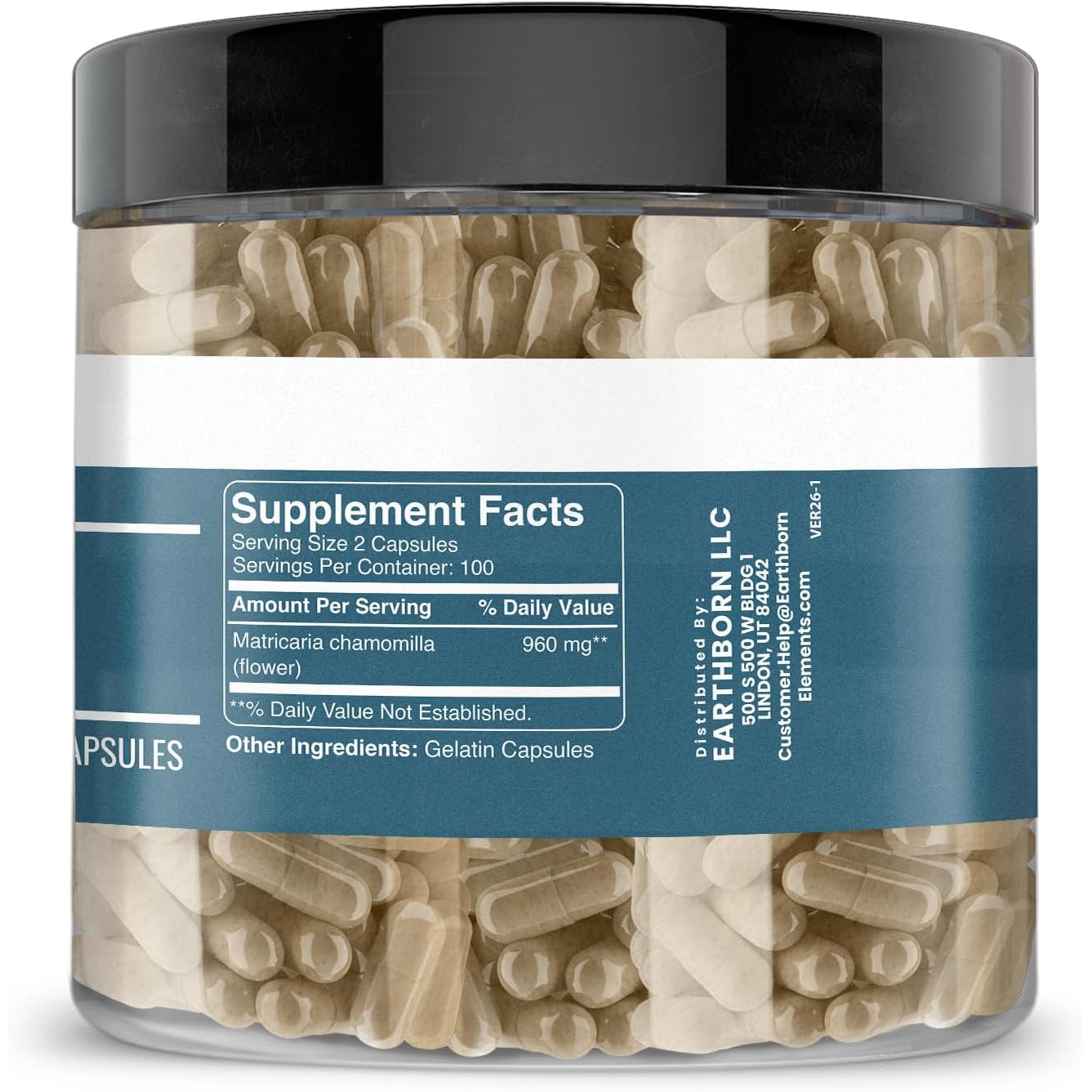 Earthborn Elements Chamomile Extract 200 Capsules, Pure & Undiluted, No Additives