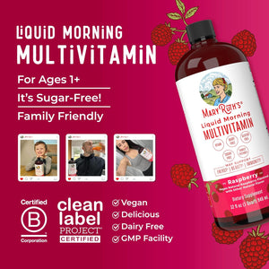 MARYRUTH'S Liquid Multivitamin for Women, Men & Kids | Vitamin a C D E B6 B12 Biotin Zinc | Immunity | Energy Metabolism | 15+ Key Nutrients | Vegan | Non-Gmo | Gluten Free | Sugar Free | 32 Servings