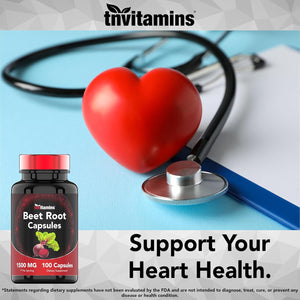 Beet Root Capsules 1500 Mg - 100 Capsules | Beet Root Powder Extract Capsules | Non-Gmo & Gluten-Free | Produced in the USA | Tnvitamins