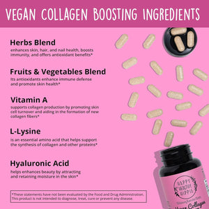 Vegan Collagen Booster - Plant-Based Supplement for Hair, Skin, Nails + Connective Tissue - Hyaluronic Acid, L-Lysine, Gotu Kola - Vegetarian Collagen Builder - Non-Gmo, Vegan, Gluten-Free, 60 Ct