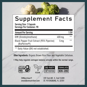 DIM Supplement 400MG Extra Strength | Hormone Balance for Men and Women | Menopause, Acne, Hot Flashes Relief, Prostate & Antioxidant Support | Third-Party Tested, Soy-Free, Gluten-Free | 90 Ct.
