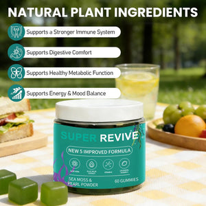 Super Revive Gummies for Hair Loss - Sea Moss Gummies with Vitamin C, E, Aloe Vera & Pearl Powder Glow, Promotes Thicker, Fuller & Stronger Hair - 60 Count