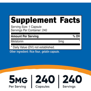 Nutricost Melatonin 5Mg, 240 Capsules - 5Mg per Serving, Non-Gmo, Gluten Free