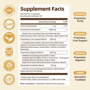 Totaria 2000MG All-In-1 Detox Binder, Activated Charcoal, Zeolite, Bentonite Clay, Alpha Lipoic Acid, 7-Layer Detox & Cleanse Supplement, Liver & Gut Support, 120 Counts