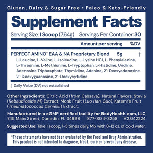 Bodyhealth Perfectamino Powder - BCAA and EAA Powder for Pre and Post Workout - Amino Acid Energy Drink for Men and Women to Support Lean Muscle and Recovery - Lemon Lime - 30 Servings