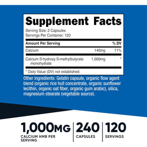 Nutricost HMB (Beta-Hydroxy Beta-Methylbutyrate) 1000Mg (240 Capsules) - 500Mg per Capsule, 120 Servings - Gluten Free and Non-Gmo