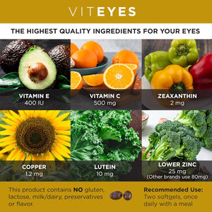 Viteyes AREDS 2 Classic Macular Health Formula Softgels, Eye Health Vitamin to Support Macular Health, Lower Zinc, Eye Vitamins, Macular Vitamins, Beta-Carotene Free, 180 Softgels